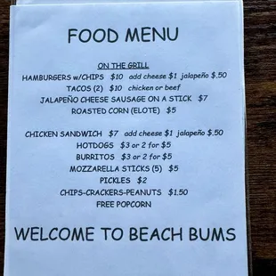 Food menu...
