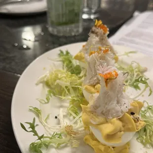 Crab deviled eggs