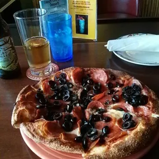 Build your own pizza. Pepperoni and Black Olives