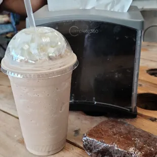 Chocolate-Peanut Butter Coffee Frappe and Chocolate Brownie