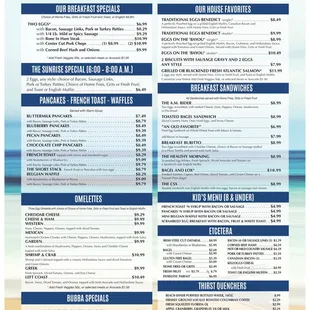 the menu for the beach diner
