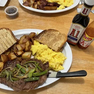 Steak and eggs with the side items. Lol.