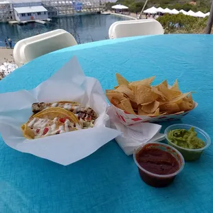 Great grilled fish taco, guacamole, salsa, &amp; chips
