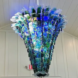 Chandelier in restaurant.