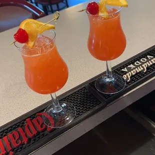 two cocktails on the bar