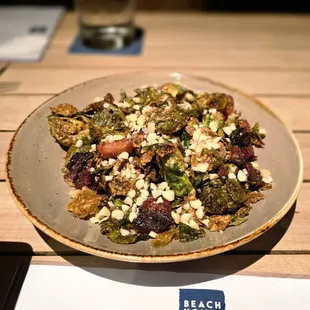 Crispy Brussels - Pork Belly Burnt Ends, Pupukea Citrus Balsamic Glaze, Macadamia Nuts