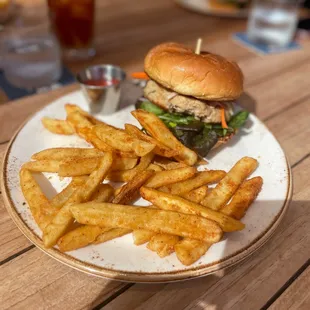 Ahi burger with tasty fries
