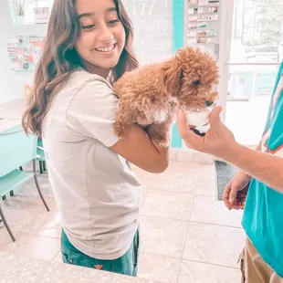We love our furry friends!! 
Enjoying puppuccino