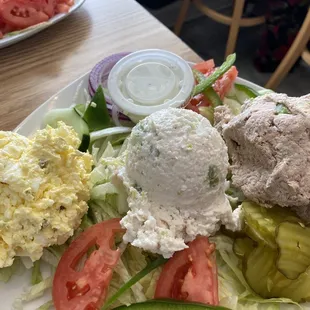 Egg, chicken and tuna salad. So good.