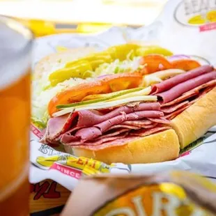 a sandwich and a drink