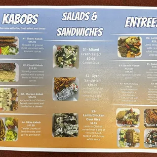 Menu for the Beach Kabob House.