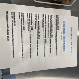 Takeout menu