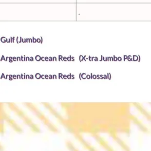 Frozen seafood menu prices