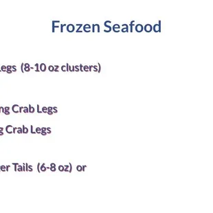 Frozen seafood menu prices
