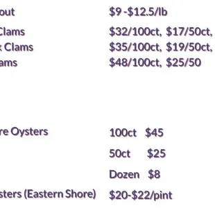 Fresh seafood menu prices