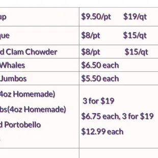 Frozen seafood menu prices
