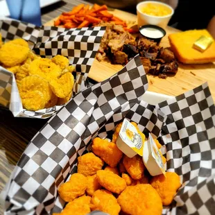 Corn fritters and fried pickles