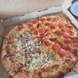 My Half pepperoni and half mushrooms well done. love crispy crust!