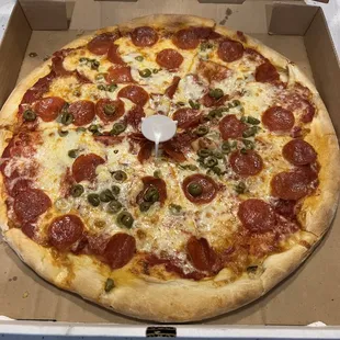 Pepperoni and green olive