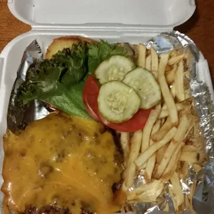Deluxe Burger with cheddar.