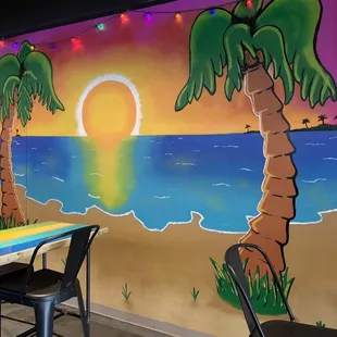 a palm tree mural