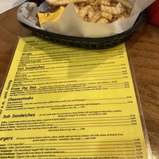 Menus and cheese burger