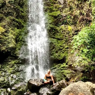 Yoga under a waterfall, blissful.