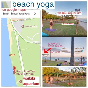 beach yoga on the most quite area of waikiki - directly to the right of aquarium (which is across from zoo)