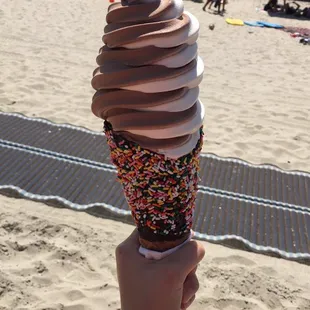 monster waffle cone twist with chocolate and sprinkles!!