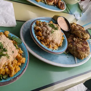 Crab cakes and Mexican street corn