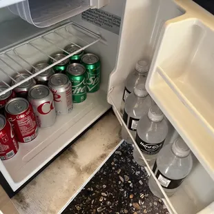Cabana Refrigerator comes stocked with four waters, four of each soft drinks.