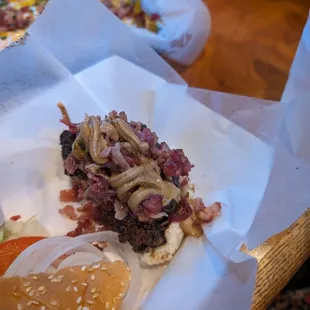 Just half of the peanut butter bacon burger with jelly