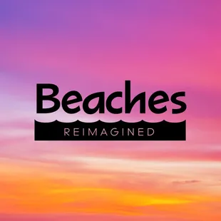 the beach with a sunset in the background