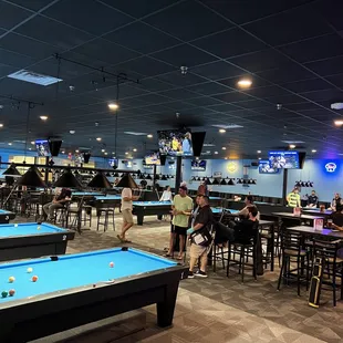 people playing pool in a sports bar