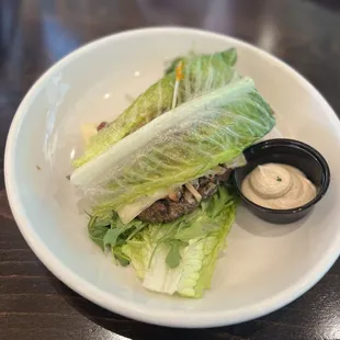 Lettuce-wrapped mushroom burger with garlic aioli and Swiss... delish!!