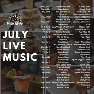 Live music calendar