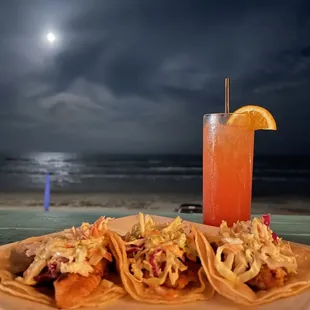 Sunset Paloma and blackened catfish tacos