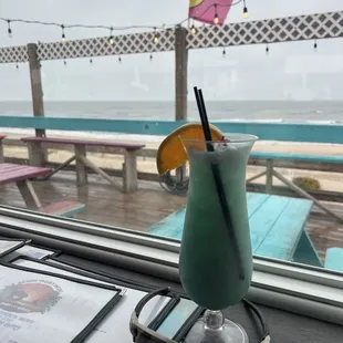 a drink on the table