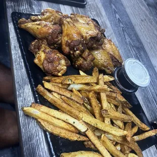 Lemon pepper wings and fries
