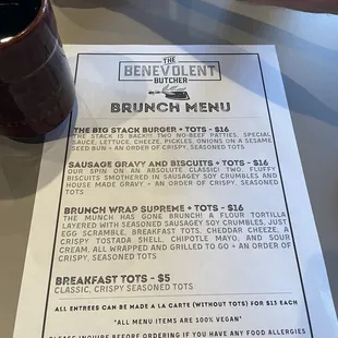 Benevolent Brunch Menu
