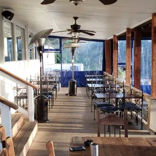 Outside enclosed patio with heat lamps