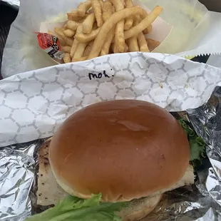 Grilled Mahi Mahi sandwich and fries.