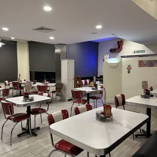 tables and chairs in a restaurant