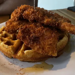 Spicy chicken and waffles
