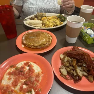 Our feast, Migas for Momma. Look at that huge plate! I had the AYCE buffet.