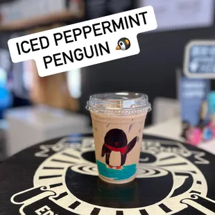Iced Peppermint Penguin Espresso Latte