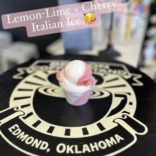 Lemon Lime + Cherry Italian Ice - dairy free &amp; gluten free.  Made in small batches on the premises with real cane sugar