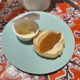 Peach preserves sitting atop a delicious biscuit!