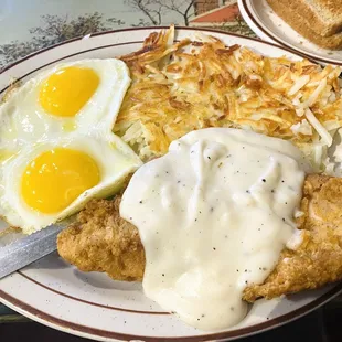 Chicken Fried Chicken with eggs and hash