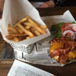 Burger and fries - burger was good but overcooked